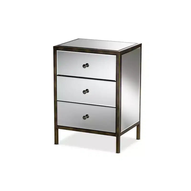Nouria Mirrored 3 Drawer Nightstand