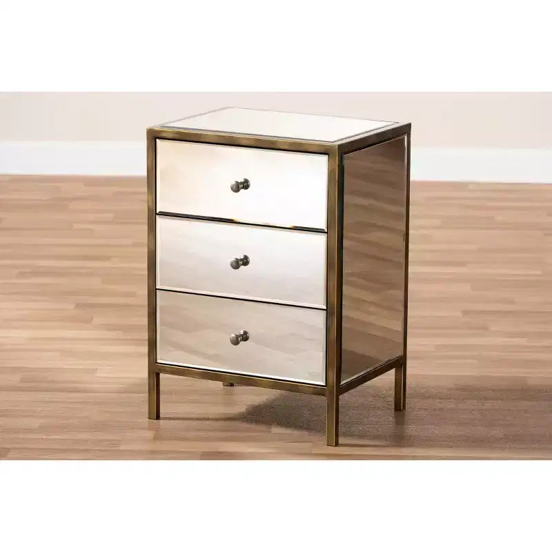 Nouria Mirrored 3 Drawer Nightstand