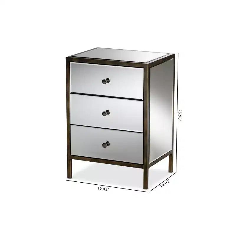 Nouria Mirrored 3 Drawer Nightstand