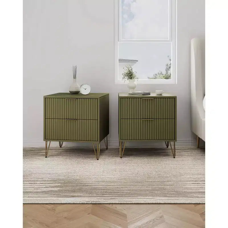 Manhattan Comfort, ensemble de 2 tables de chevet Dumbo à 2 tiroirs, vert olive