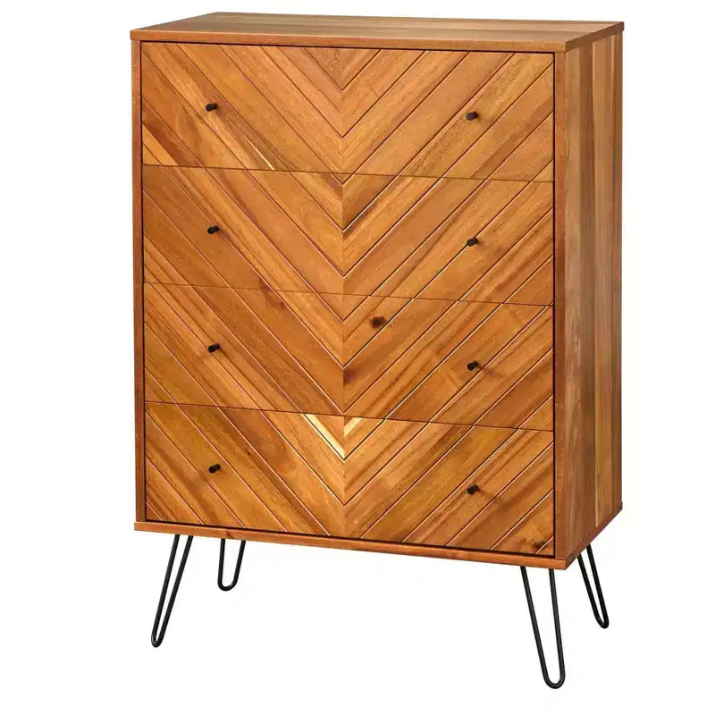 Lifestorey Alexandria, commode à 4 tiroirs en chêne : Rangement vertical moderne, finition placage MDF, 120,1 cm de hauteur