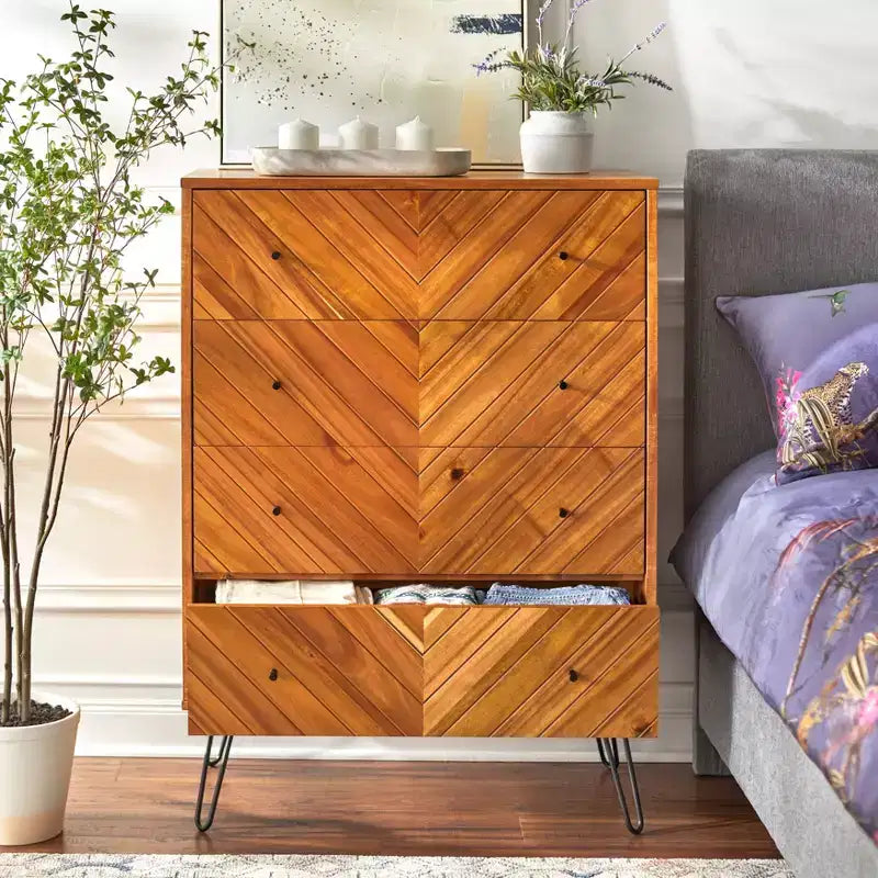Lifestorey Alexandria, commode à 4 tiroirs en chêne : Rangement vertical moderne, finition placage MDF, 120,1 cm de hauteur