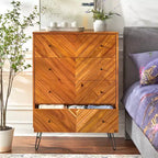 Lifestorey Alexandria, commode à 4 tiroirs en chêne : Rangement vertical moderne, finition placage MDF, 120,1 cm de hauteur