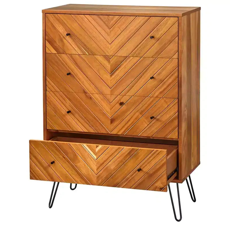 Lifestorey Alexandria, commode à 4 tiroirs en chêne : Rangement vertical moderne, finition placage MDF, 120,1 cm de hauteur