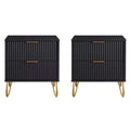 Manhattan Comfort Set of 2 Dumbo 2 Drawer Nightstands Black: Modern Bedside Storage, MDF Frame, Metal Glides