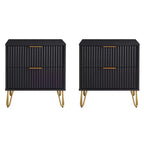 Manhattan Comfort Set of 2 Dumbo 2 Drawer Nightstands Black: Modern Bedside Storage, MDF Frame, Metal Glides