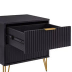 Manhattan Comfort Lot de 2 tables de chevet Dumbo à 2 tiroirs noires : Rangement de chevet moderne, cadre en MDF, glissières en métal