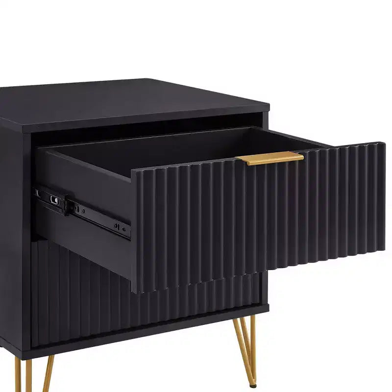 Manhattan Comfort Lot de 2 tables de chevet Dumbo à 2 tiroirs noires : Rangement de chevet moderne, cadre en MDF, glissières en métal