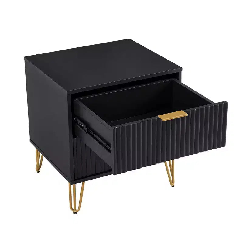 Manhattan Comfort Lot de 2 tables de chevet Dumbo à 2 tiroirs noires : Rangement de chevet moderne, cadre en MDF, glissières en métal