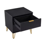 Manhattan Comfort Lot de 2 tables de chevet Dumbo à 2 tiroirs noires : Rangement de chevet moderne, cadre en MDF, glissières en métal