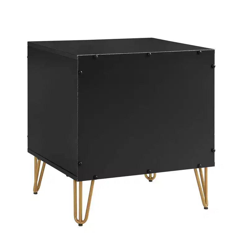 Manhattan Comfort Lot de 2 tables de chevet Dumbo à 2 tiroirs noires : Rangement de chevet moderne, cadre en MDF, glissières en métal