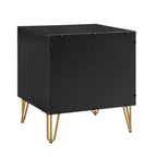 Manhattan Comfort Lot de 2 tables de chevet Dumbo à 2 tiroirs noires : Rangement de chevet moderne, cadre en MDF, glissières en métal