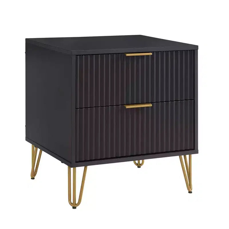 Manhattan Comfort Lot de 2 tables de chevet Dumbo à 2 tiroirs noires : Rangement de chevet moderne, cadre en MDF, glissières en métal