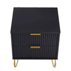 Manhattan Comfort Lot de 2 tables de chevet Dumbo à 2 tiroirs noires : Rangement de chevet moderne, cadre en MDF, glissières en métal