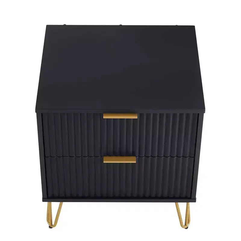 Manhattan Comfort Lot de 2 tables de chevet Dumbo à 2 tiroirs noires : Rangement de chevet moderne, cadre en MDF, glissières en métal