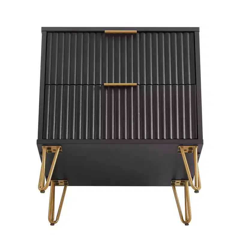Manhattan Comfort Lot de 2 tables de chevet Dumbo à 2 tiroirs noires : Rangement de chevet moderne, cadre en MDF, glissières en métal