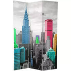 6" Colorful New York Scene Room Divider Blue/Gray - Oriental Furniture