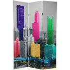 6" Colorful New York Scene Room Divider Blue/Gray - Oriental Furniture