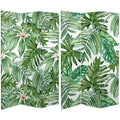 6" Double Sided Palm Leaves Canvas Room Divider Green - Oriental Furniture: Spruce Wood Frame, No Assembly Required