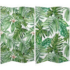 6" Double Sided Palm Leaves Canvas Room Divider Green - Oriental Furniture: Spruce Wood Frame, No Assembly Required