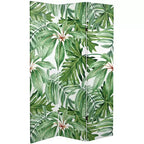 6" Double Sided Palm Leaves Canvas Room Divider Green - Oriental Furniture: Spruce Wood Frame, No Assembly Required