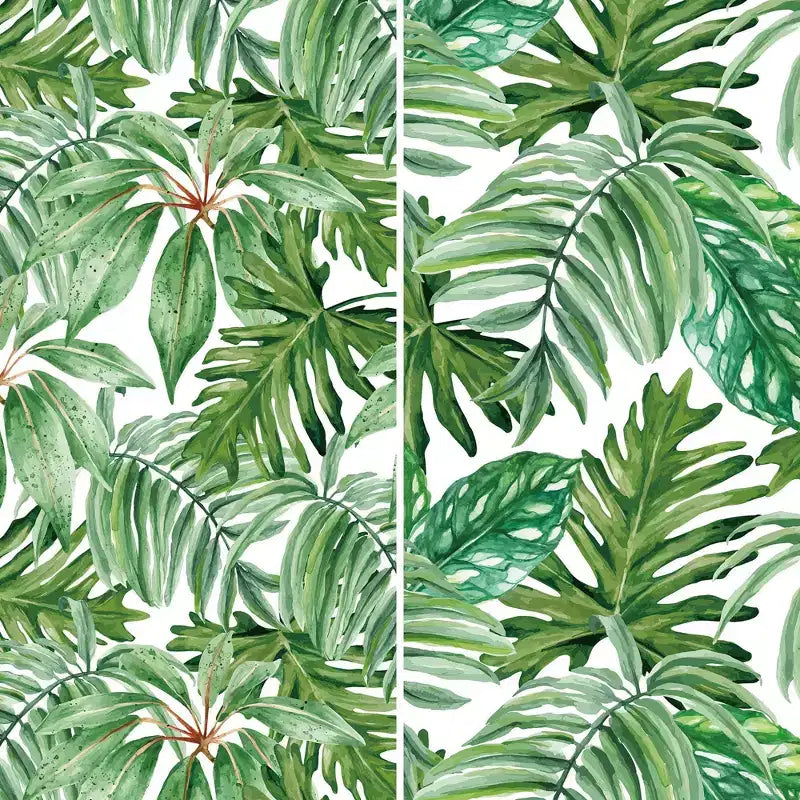 6" Double Sided Palm Leaves Canvas Room Divider Green - Oriental Furniture: Spruce Wood Frame, No Assembly Required