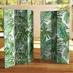 6" Double Sided Palm Leaves Canvas Room Divider Green - Oriental Furniture: Spruce Wood Frame, No Assembly Required