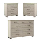 Set of 2 Night Stands & One Dresser in Beige: Festivo Bedroom Storage Furniture Set