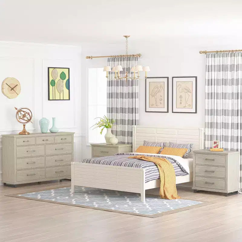 Ensemble de 2 tables de chevet et d'une commode beiges : Collection Festivo pour chambre à coucher