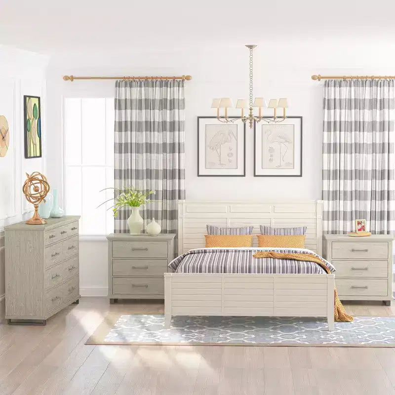 Ensemble de 2 tables de chevet et d'une commode beiges : Collection Festivo pour chambre à coucher