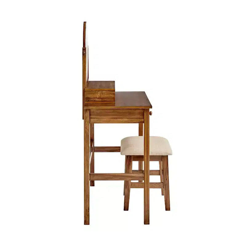 Lorna Traditional Wood Vanity with Stool, 6 Drawers, Adjustable Mirror - Linon: Dressing Table, Makeup Storage