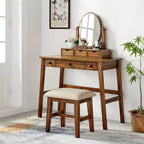 Lorna Traditional Wood Vanity with Stool, 6 Drawers, Adjustable Mirror - Linon: Dressing Table, Makeup Storage