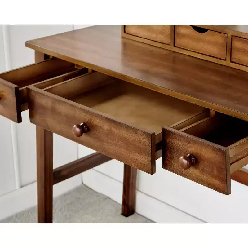 Lorna Traditional Wood Vanity with Stool, 6 Drawers, Adjustable Mirror - Linon: Dressing Table, Makeup Storage