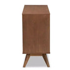 Commode à 6 tiroirs en bois et rotin synthétique Barrett, pieds inclinés - Baxton Studio