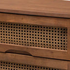 Commode à 6 tiroirs en bois et rotin synthétique Barrett, pieds inclinés - Baxton Studio