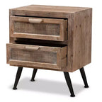 Table de chevet à 2 tiroirs en bois et rotin Calida marron - Baxton Studio