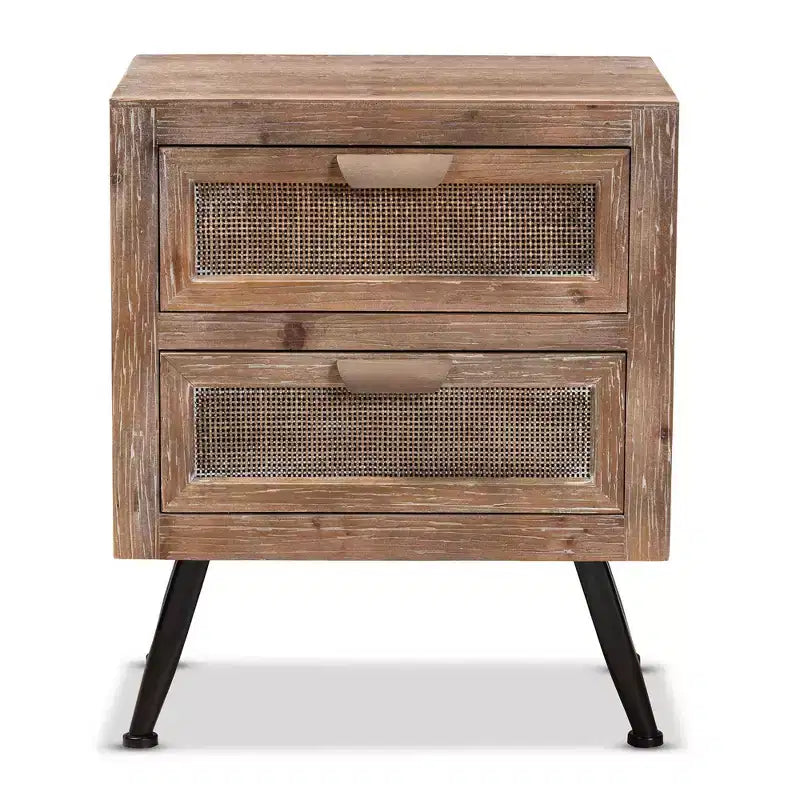 Table de chevet à 2 tiroirs en bois et rotin Calida marron - Baxton Studio