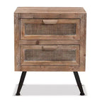Table de chevet à 2 tiroirs en bois et rotin Calida marron - Baxton Studio