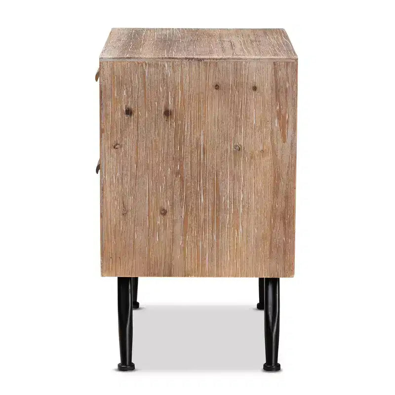Table de chevet à 2 tiroirs en bois et rotin Calida marron - Baxton Studio