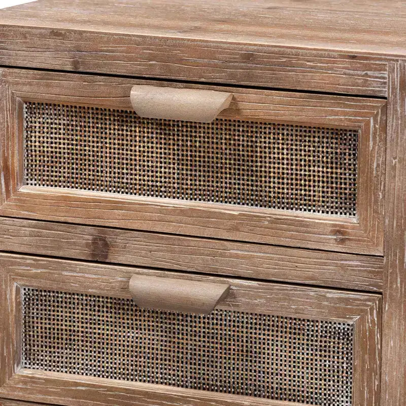 Table de chevet à 2 tiroirs en bois et rotin Calida marron - Baxton Studio