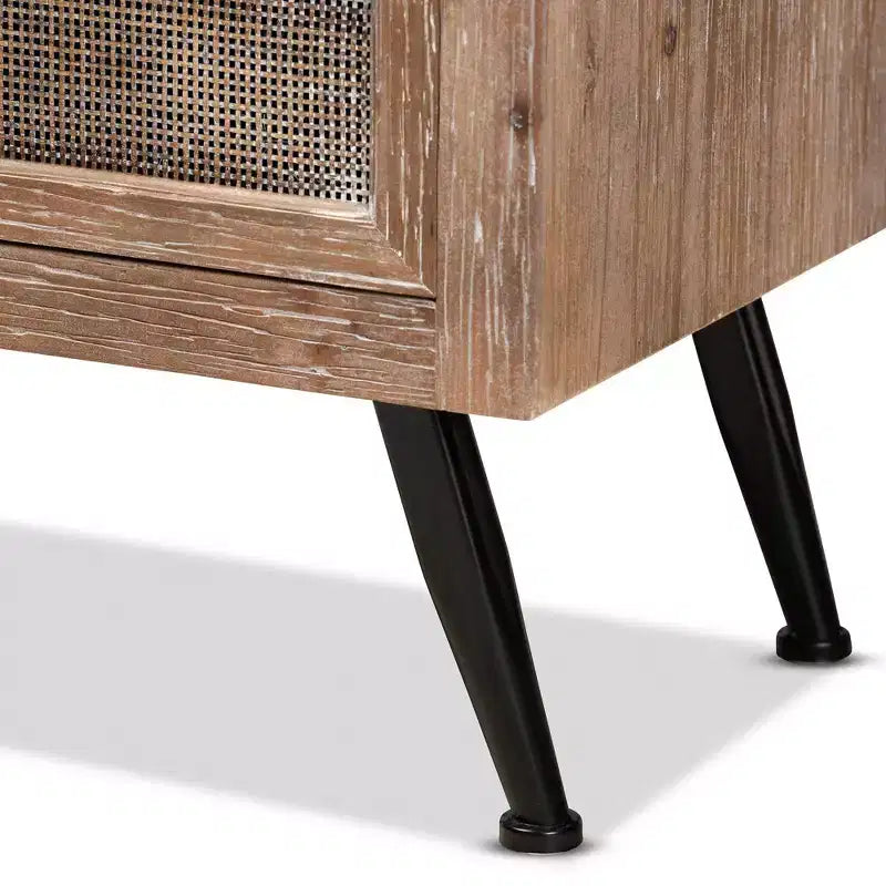 Table de chevet à 2 tiroirs en bois et rotin Calida marron - Baxton Studio