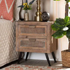 Table de chevet à 2 tiroirs en bois et rotin Calida marron - Baxton Studio