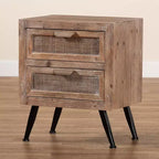 Table de chevet à 2 tiroirs en bois et rotin Calida marron - Baxton Studio