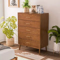 HOMES: Inside + Out Riverstone Mid-Century Modern 5 Drawer Chest with Anti Tip Interlock System Walnut