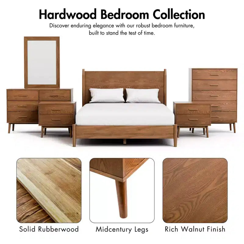 HOMES: Inside + Out Commode Riverstone Mid-Century Modern à 5 tiroirs avec système anti-basculement Interlock, Noyer