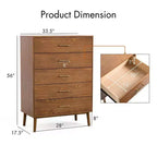 HOMES: Inside + Out Commode Riverstone Mid-Century Modern à 5 tiroirs avec système anti-basculement Interlock, Noyer