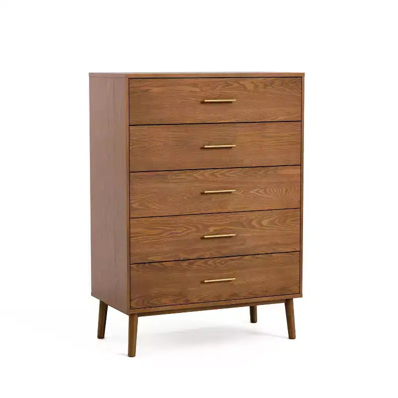 HOMES: Inside + Out Commode Riverstone Mid-Century Modern à 5 tiroirs avec système anti-basculement Interlock, Noyer
