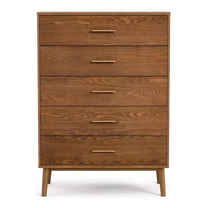 HOMES: Inside + Out Commode Riverstone Mid-Century Modern à 5 tiroirs avec système anti-basculement Interlock, Noyer