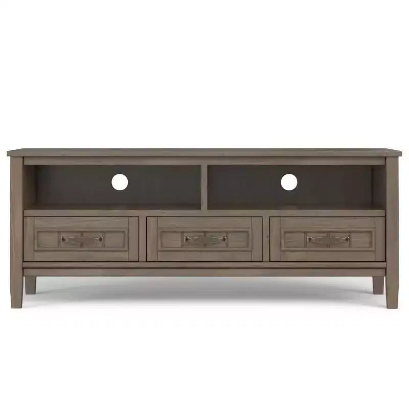 Meuble TV bas Rowan pour téléviseurs jusqu'à 60 po, brun fumé – Wyndenhall : Meuble console média en bois massif avec rangement