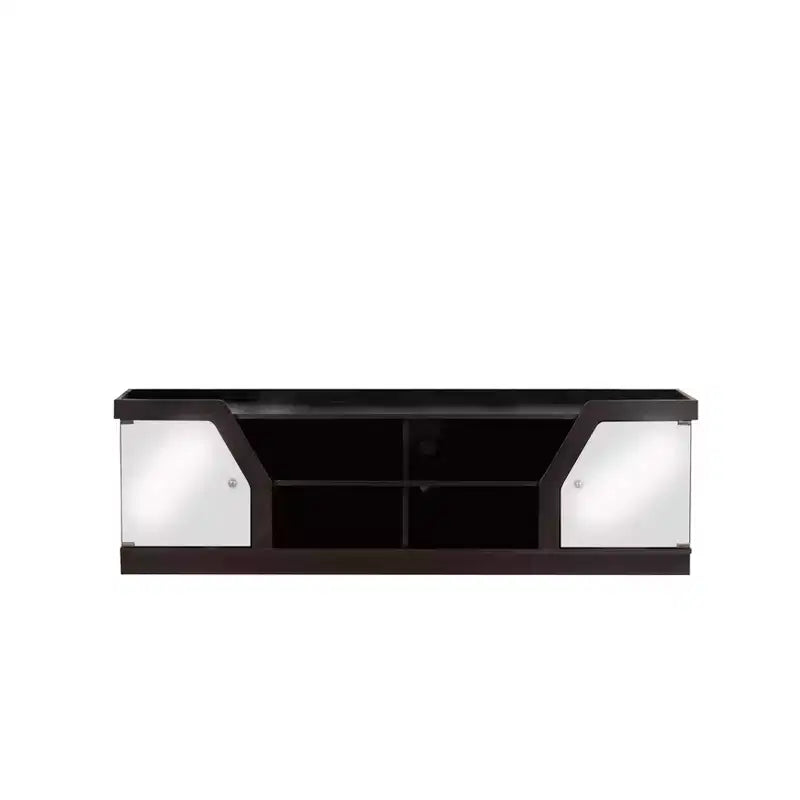 Invera 4 Shelf TV Stand for TVs up to 70" Espresso - HOMES: Inside + Out: Modern Media Console with Glass Cabinets